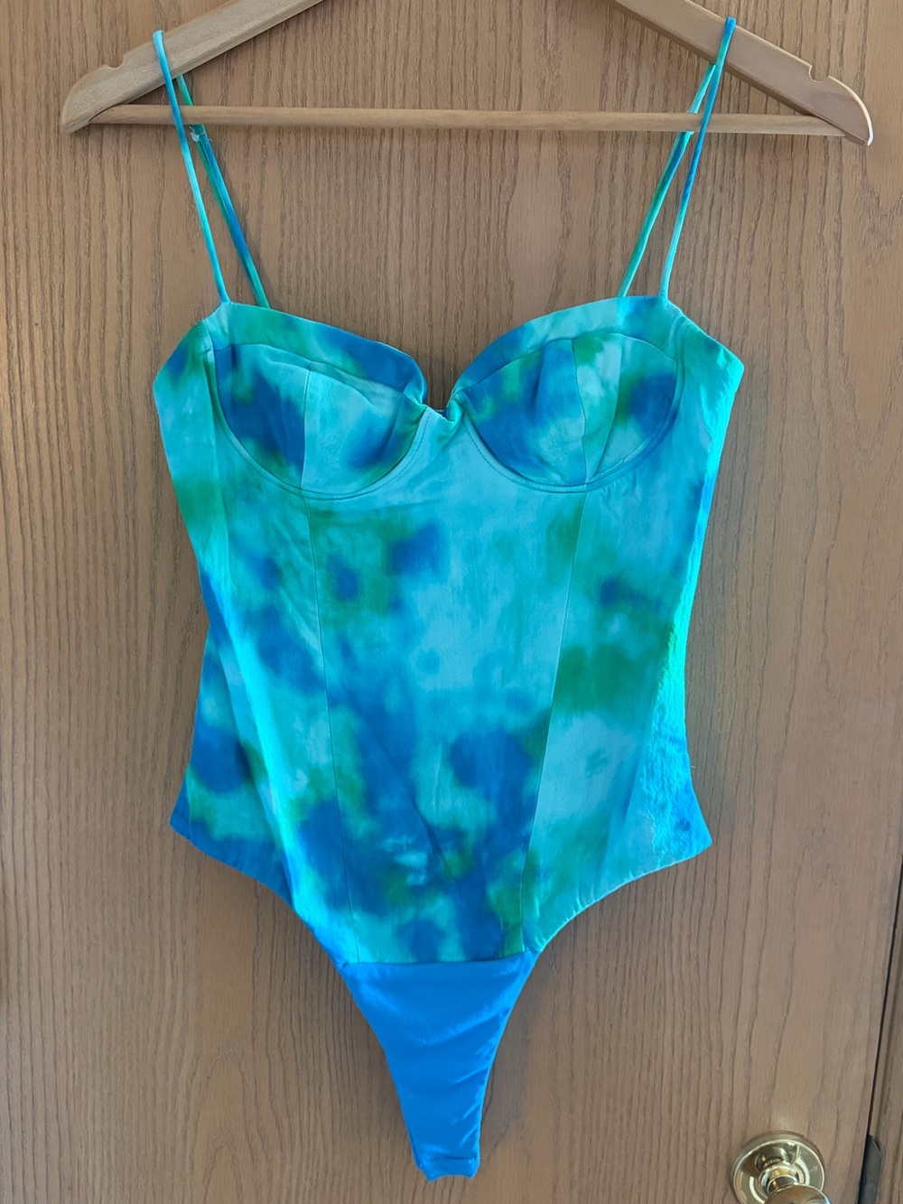 Zara Blue Green Tie Dye Corset Bodysuit Strappy Bustier Top Women Size S